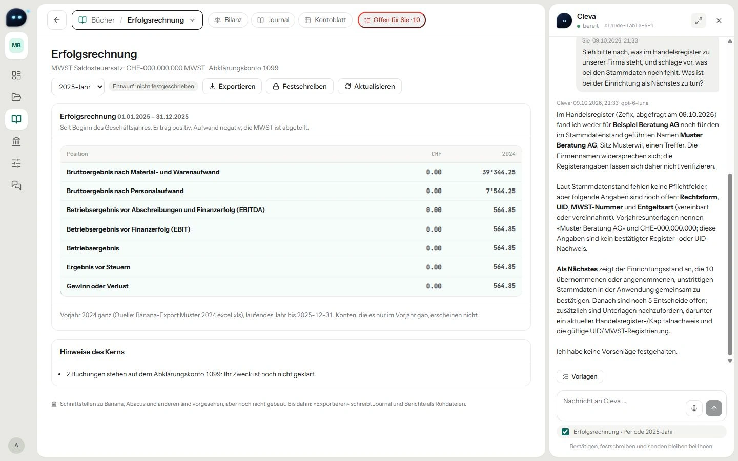 Cleva Accounts mit sichtbarem KI-Chat